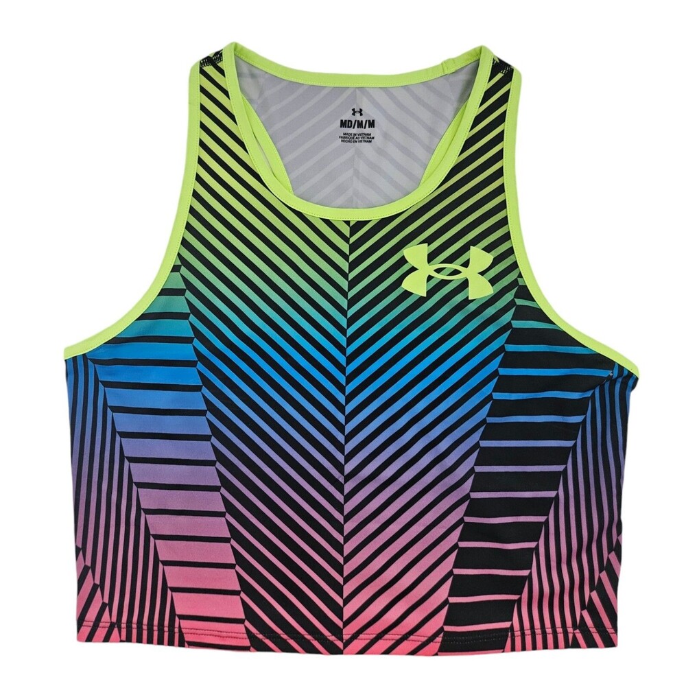 Under Armour RUSH Run Crop Top Tank Womens Size Medium Active Gym Multicolor $75
